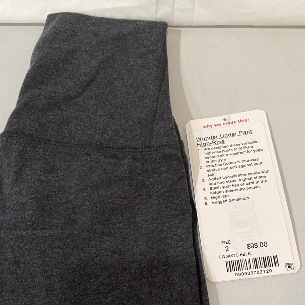 lululemon athletica Gray Wunder Under Cotton PANT High-Rise Hug Leggings NWT 2 - Picture 2 of 9